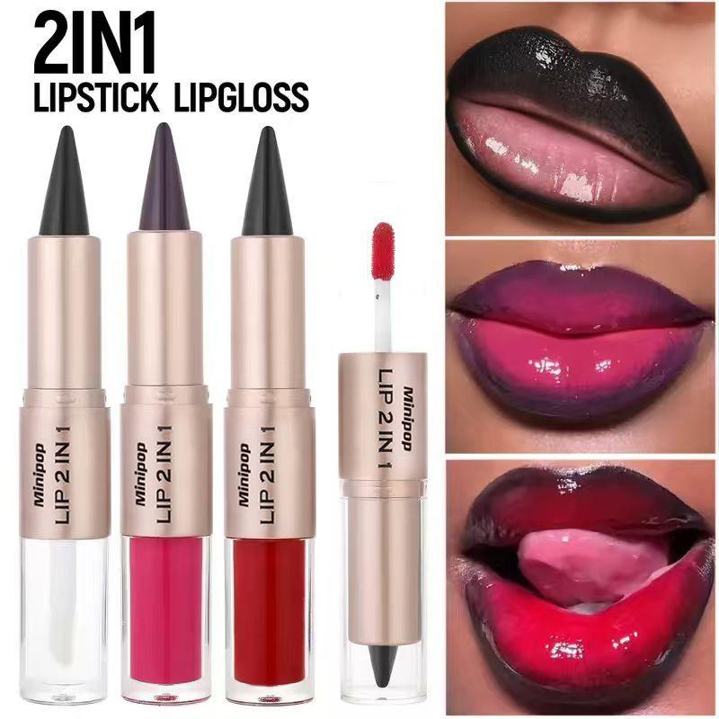 2 in 1 Lip Liner Lipstick Duo Waterproof Long Lasting Non Smudge
