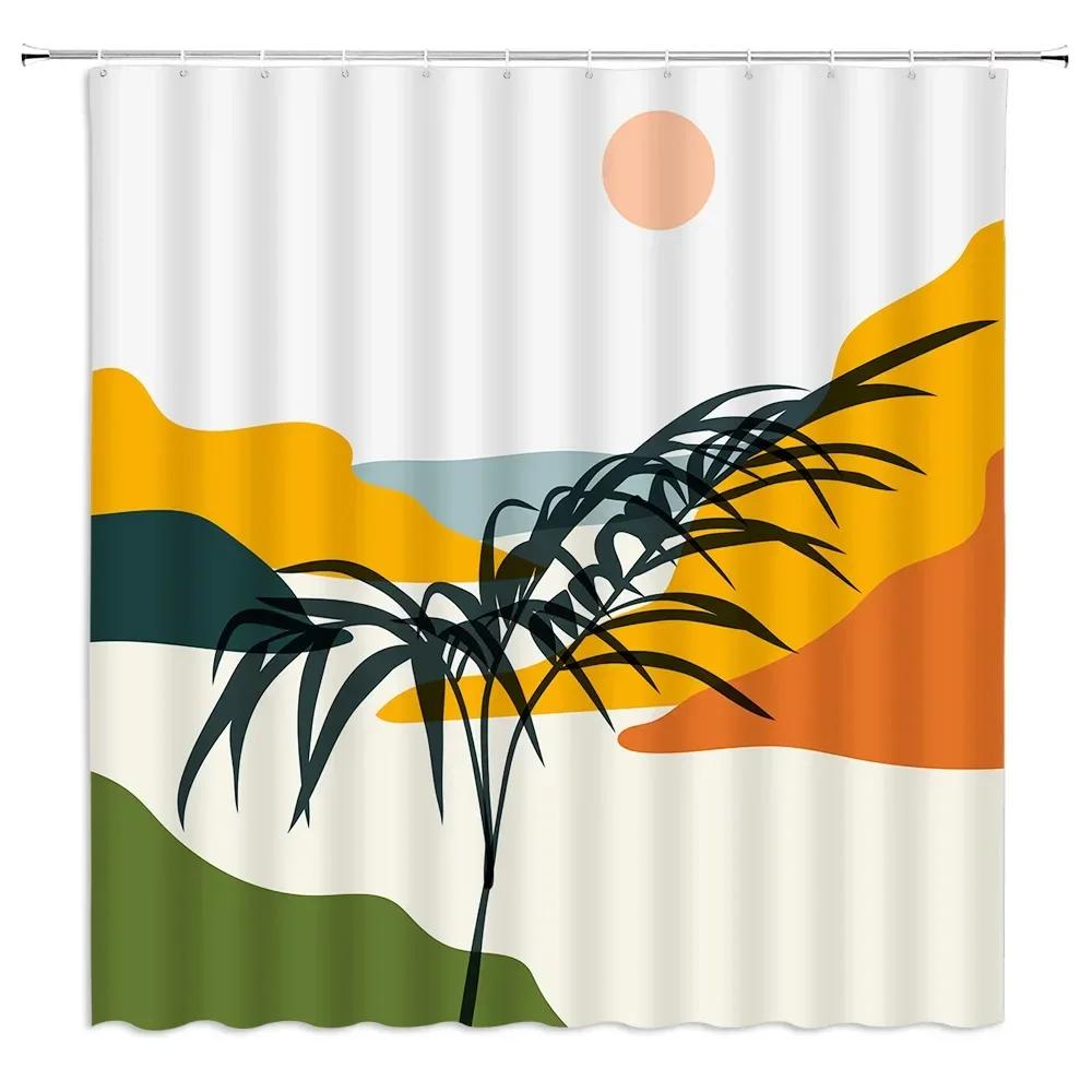 Fabric Geometric Shower Curtain, Mid-Century Modern Geometric Herringbone Chevron Blue Black Gray Square Bathroom Decoration