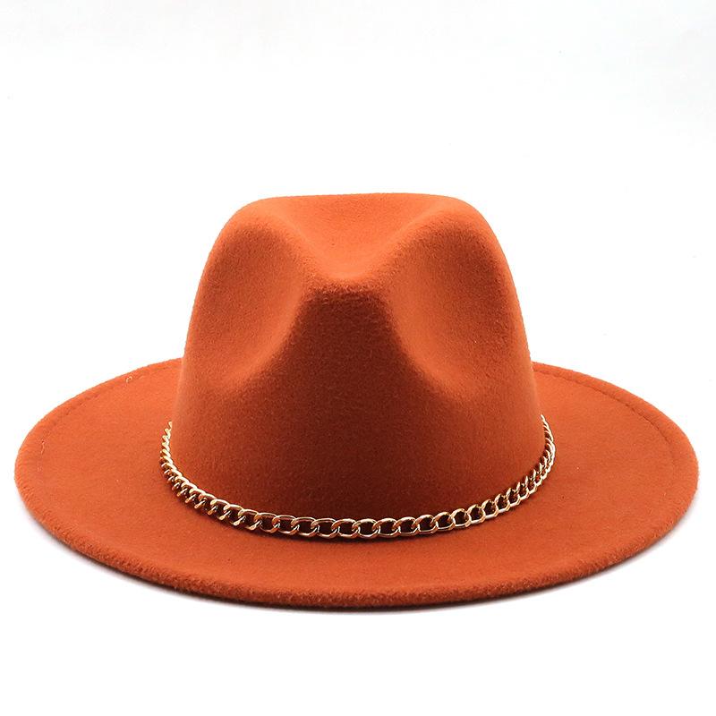 New thin chain accessories European and American autumn and winter solid color woolen top hat European and American fashion jazz hat