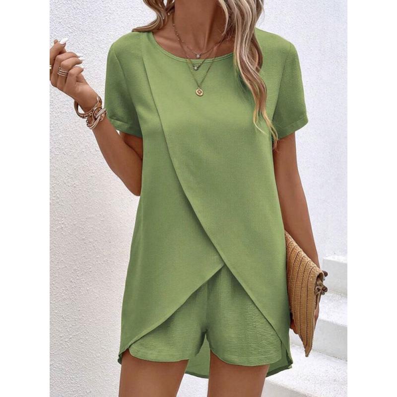 2025 Summer Women's Two-Piece Set: Irregular Top & Shorts Casual Wear