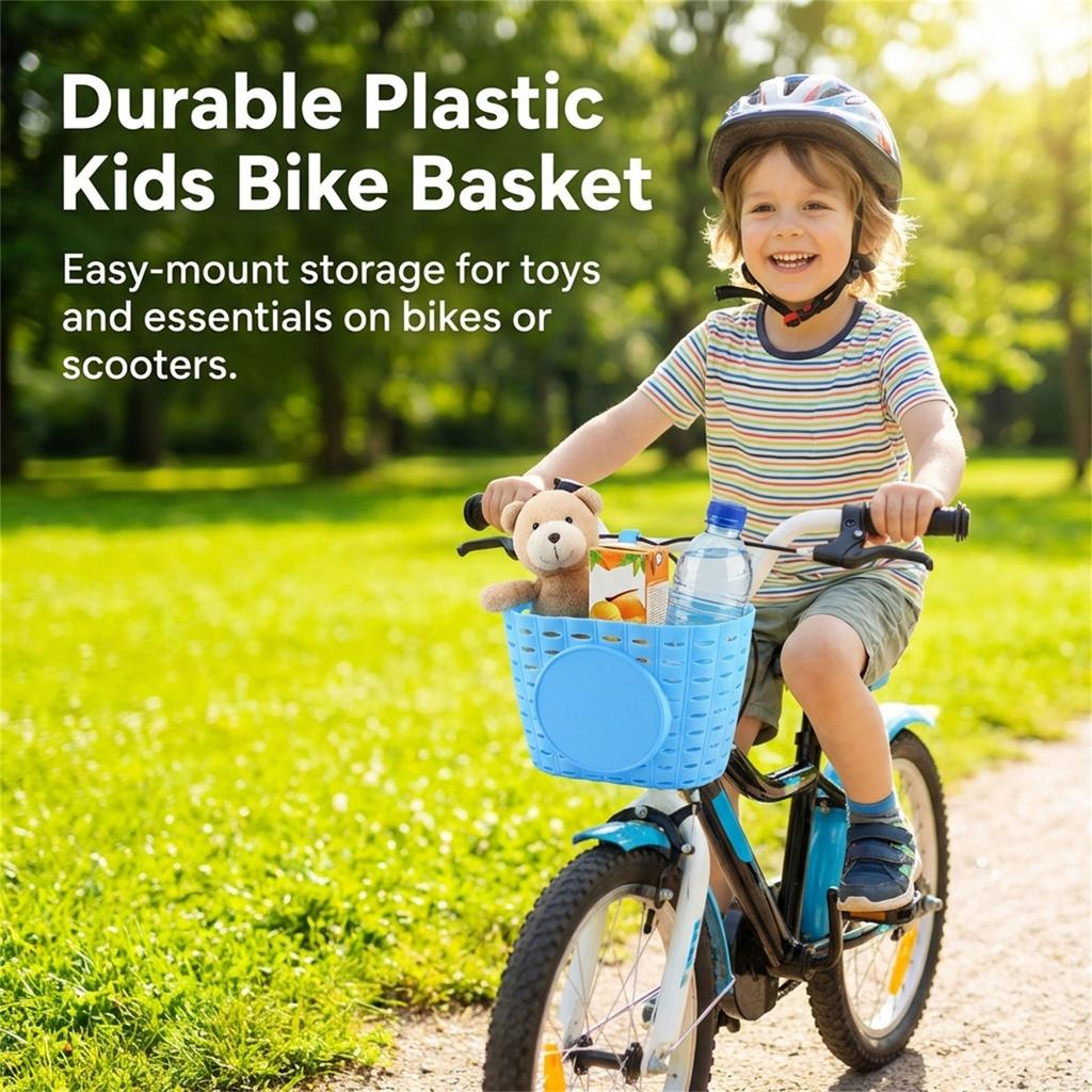 Children Bike Front Basket Bicycle Handlebar Storage Basket Front Mounted Carrier for Kids Bikes and Scooters Universal Riding Accessory