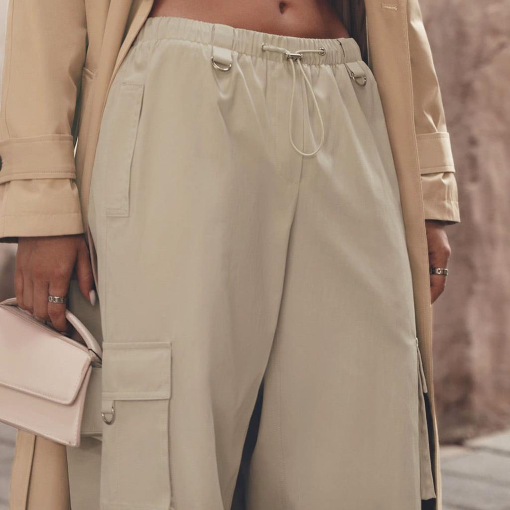 GMXIA Workwear Pants Spring Summer Women Comfortable Casual Neutral Style Drawstring Large Pockets Wide Leg Work Pants