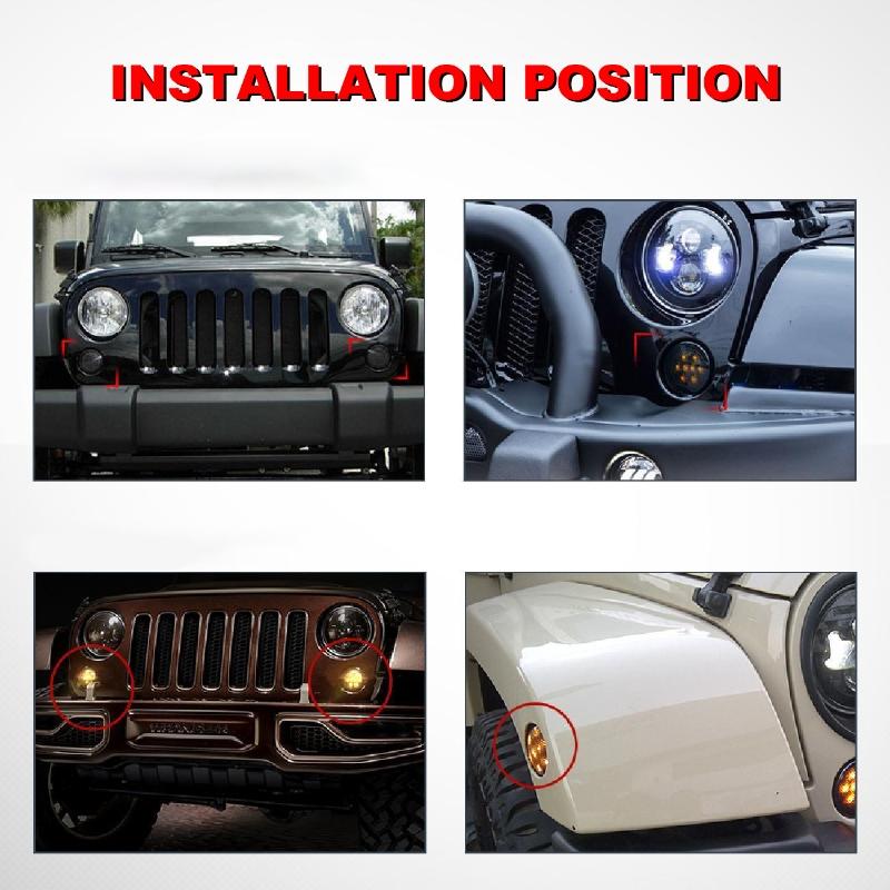 1/2Pair Car Front Bumper LED Fog Light Grille Light Turn Signal Side Marker Light Fender Lamp Kit for Jeep Wrangler JK