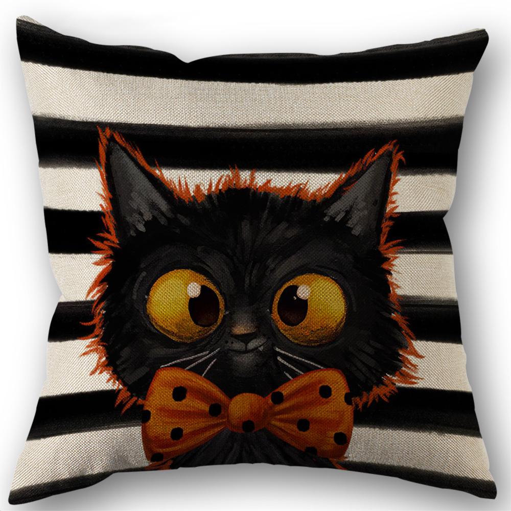 Halloween Decor Pillow Case 45x45 Pillow Cover Funny Pumpkin Ghosts Black Cat Print Cushion Cover Home Decorations Holiday Gifts