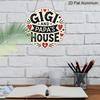 2D Flat, 1pc Round Aluminum "Gigi and Papa's House" Sign, Cute Heart & Star Wall Decor, Whimsical Black and White Style, Waterproof & Durable