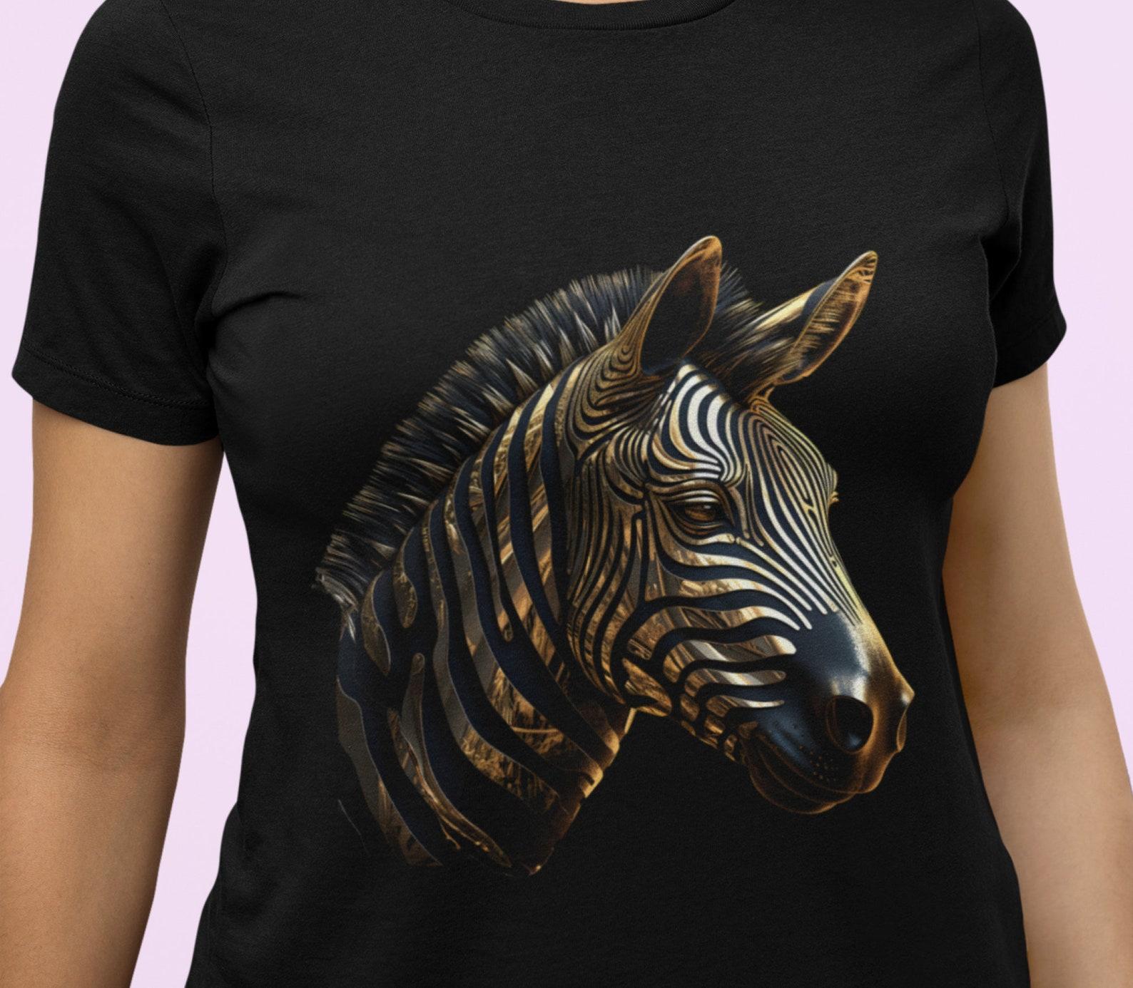 Golden Zebra Head T-Shirt: Wildlife Graphic Tee S