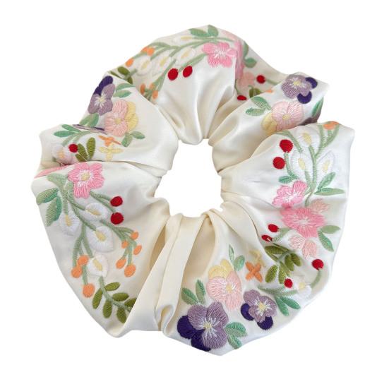 

Floral Scrunchies Satin Scrunchies Embroidery Flower Scrunchies Aesthetic Elastic Hair Band No Damage Hair Ties Blossom Ponytail Holders for Women
