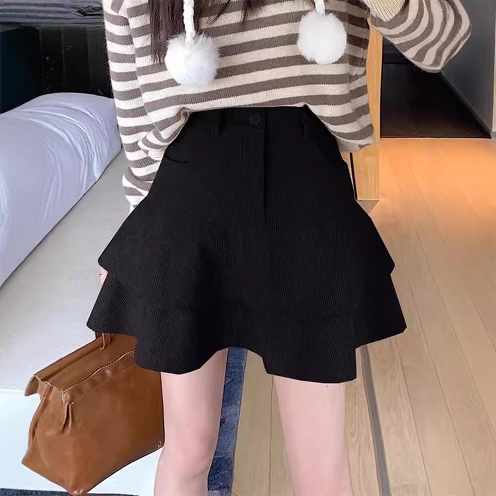 

Women s High Waist A-line Corduroy Pleated Mini Skirt for Autumn and Winter XS [70-80 lbs] кавовий