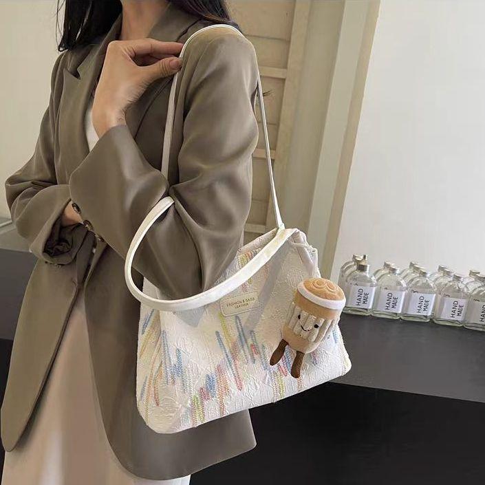 Korean High-end Bag Women's New Fashion Striped Bucket Bag Casual Versatile Underarm Shoulder Tote Bag