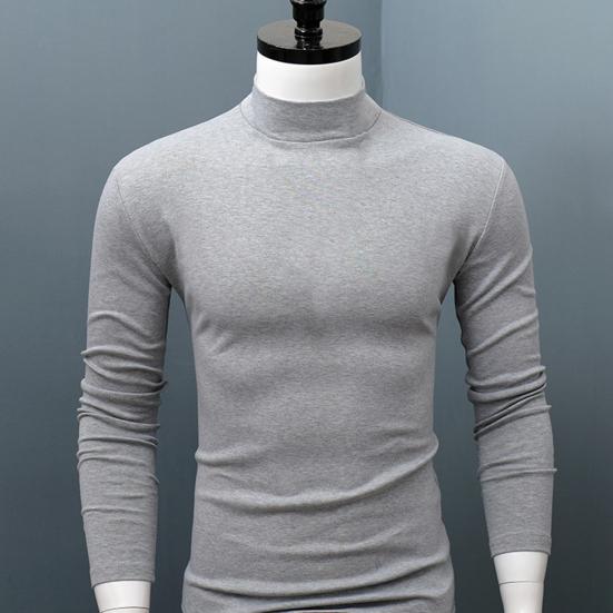 Men Shirt Solid Color Half High Collar Casual Slim Long Sleeve Tight Tight for Inner Wear