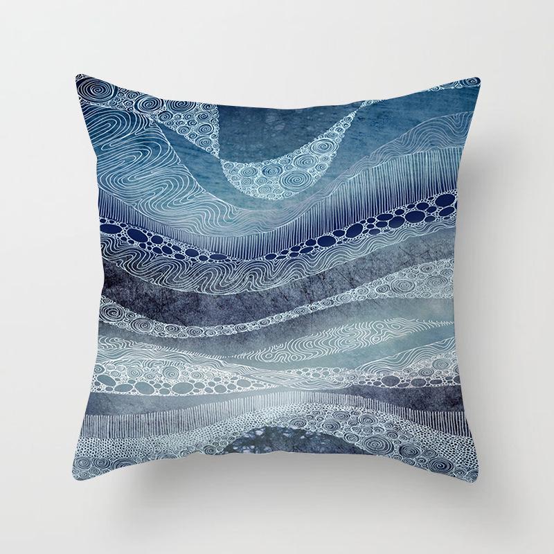 Peach Skin Pillowcase Blue and White Porcelain Geometric Print Abstract Sofa Cushion Cover Office Waist Pillow Cover