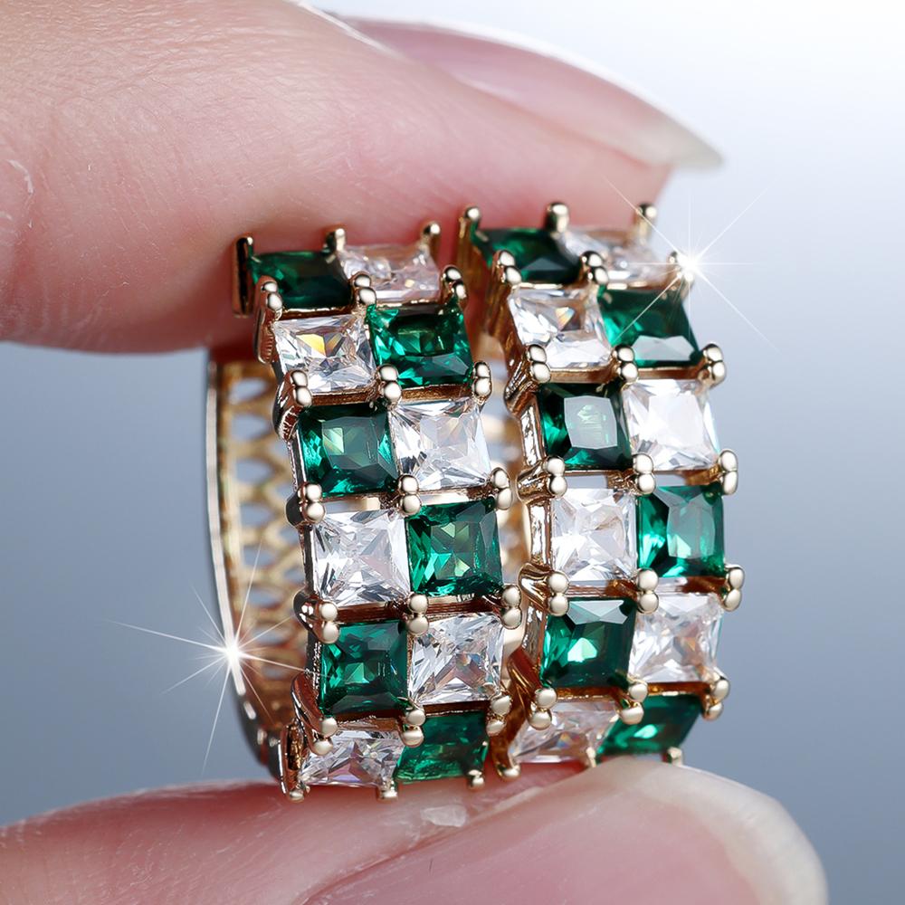 Exquisite Square White Black Zircon Chessboard Hoop Earrings for Women Vintage Golden Wedding Jewelry Gifts