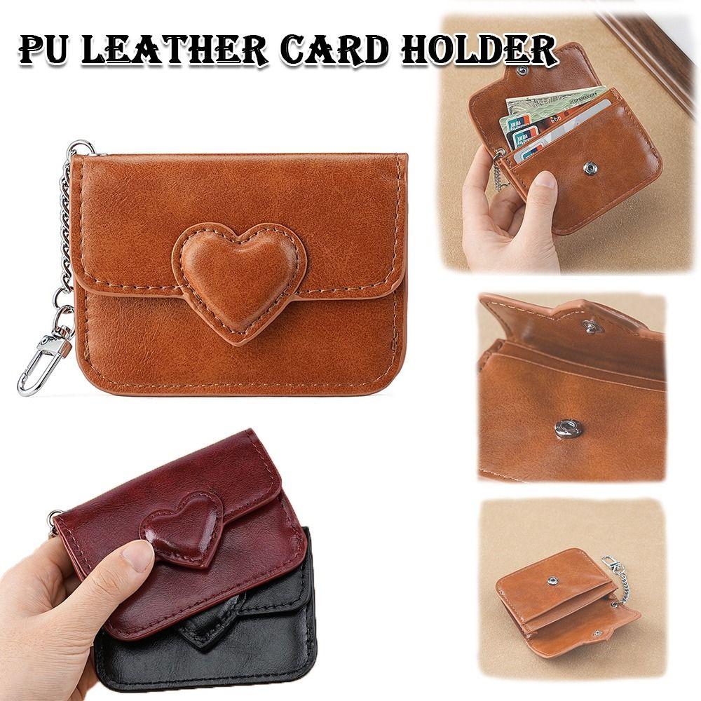 Fashion PU Leather Mini Card Wallet Heart Shaped Multi-card Coin Purse Card Bag Women Men Cash Coin Bag