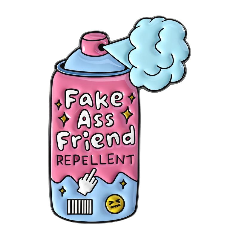 

Fake Friends Repellent Enamel Pins Fun Spray Brooches Lapel Badges Cute Cartoon Quotes Jewelry Gift for Family Partner