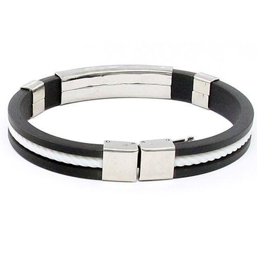 Bracelet Button Cuff Bracelet Stainless Steel Rubber Wristband Men's Women's New