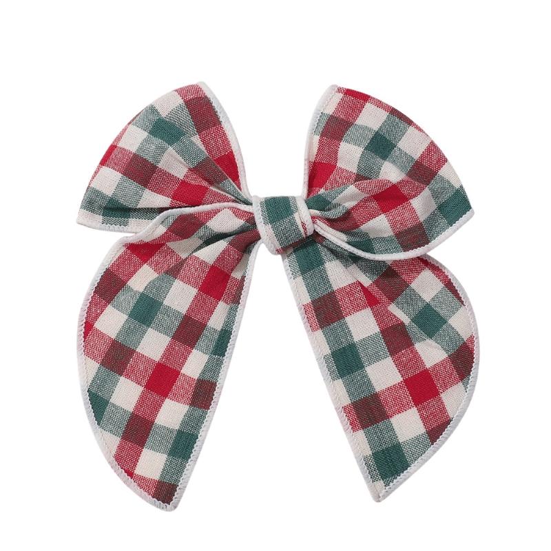 Girls Bow Hair Clips for Christmas Hair Accessories Kids Side Clip Plaid Print Sailor Bows Cotton Hairpin Barrettes Child Headwear