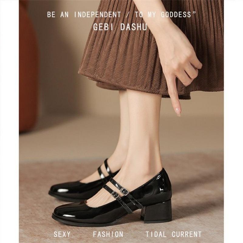 Designer Spring Patent Leather Women Mary Jane Shoes Fashion Shallow Square Toe Pumps Casual Dress Low Heel Shoes