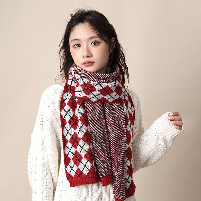 Scarf winter women's high-end plaid shawl new autumn versatile atmosphere scarf thickened two