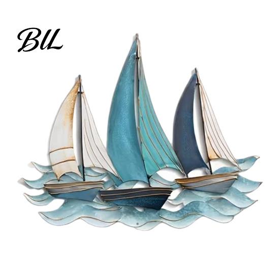 Wall Hanging Ornament Wooden Sailboat Decoration Nautical Sailing Ship Art Coastal Theme for Home Bathroom Living Room Bedroom Vintage синий