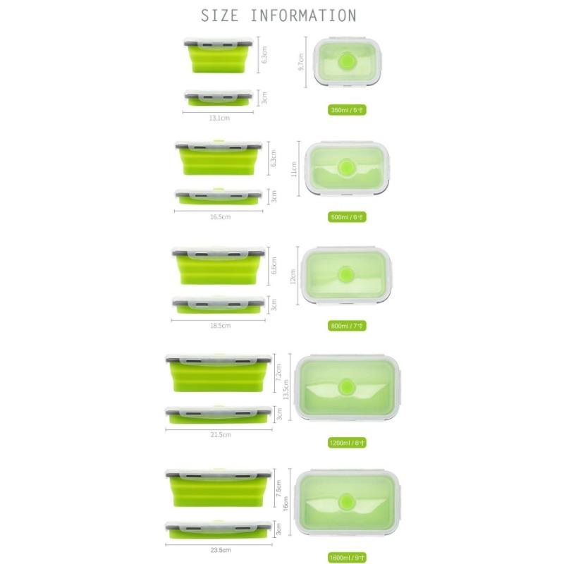 4 Storlekar Vikbar Silikon Matlåda Bärbar Bento Lunchlåda Mikrovågsugn Hem Kök Utomhus Matförvaringsbehållare Låda
