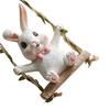 Rabbit on A Swing Ornament Durable Resin Waterproof Hanging Decor with Hemp Rope And Leaf Design Pendant for