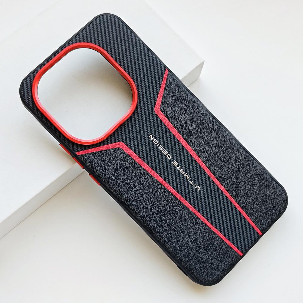 Red Spliced Carbon Fiber Leather Phone Case For IQOO 15 Ultra 13 Iqoo Z11 Turbo Z10 Turbo Pro + Lens Heightening Protects Cover