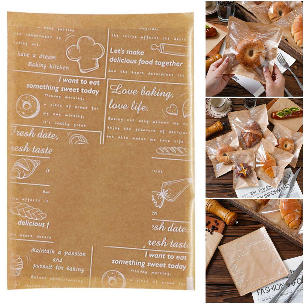 100PCS Cartoon Pattern Food Packaging Bag Heat-resistant Transparent Window Kraft Paper Packing Bag Kraft Paper Oil Resistant