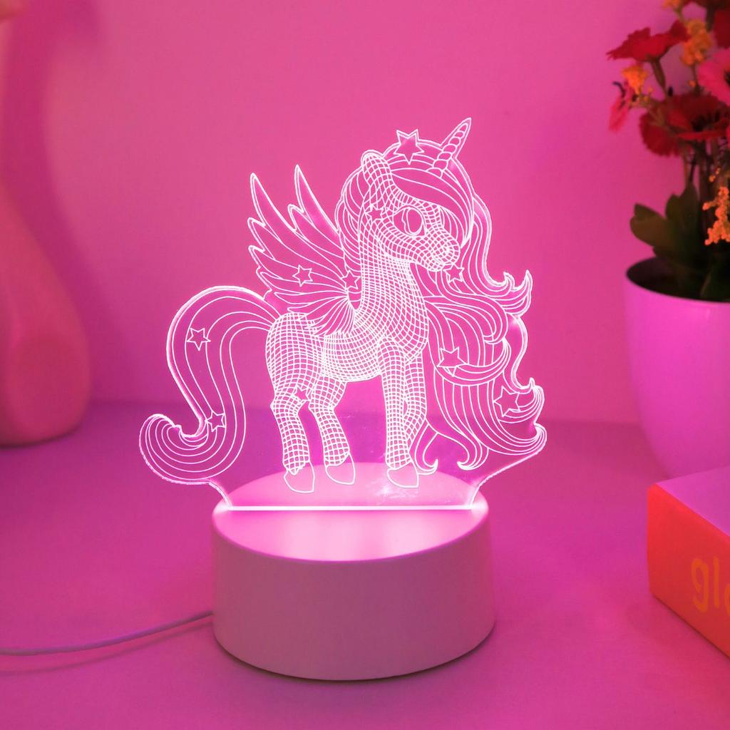 USB Dreamy 3D Unicorn Night Light, Pink LED Light, Bedroom, Party, Living Room, Wedding, Decorative Atmosphere, Gift Light.