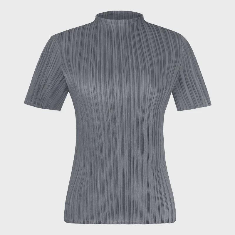 Pleated Short Sleeve Women's Casual Solid Color Summer T-shirt, Comfortable Basic 2025 Collection