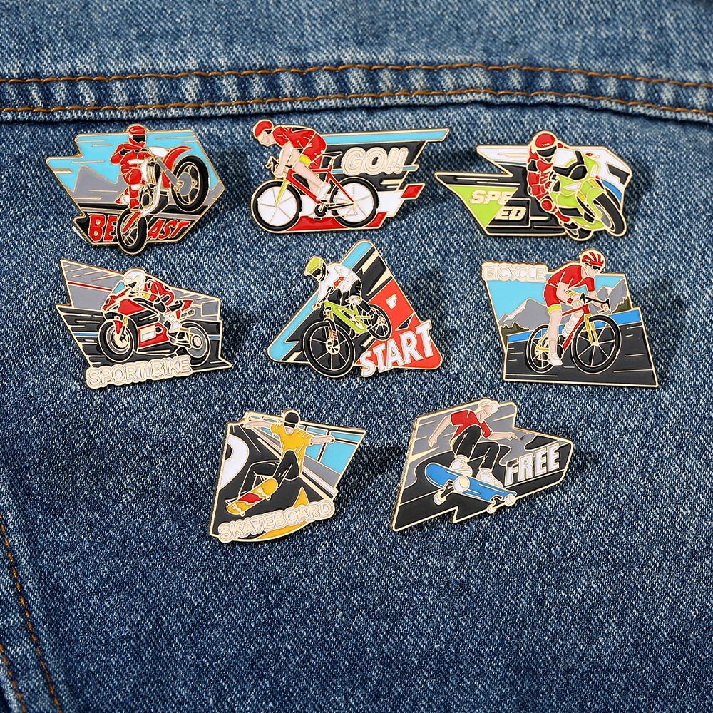 Sporty Beast Speed Motorcycle Enamel Brooches Start Go Sport Bike Bicycle Golden Pins Street Free Skateboard Badge