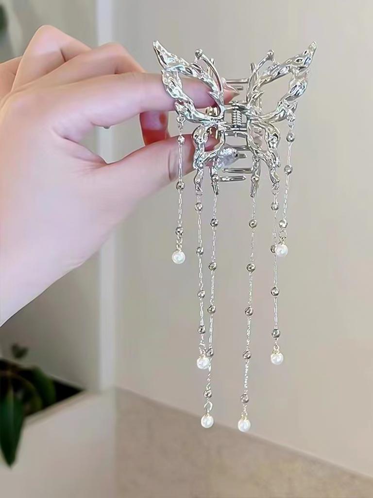 Butterfly Tassel Hair Claw Clips for Women and Girls Back of The Head,Metal Shark Half Tied Hair Clip Accessories
