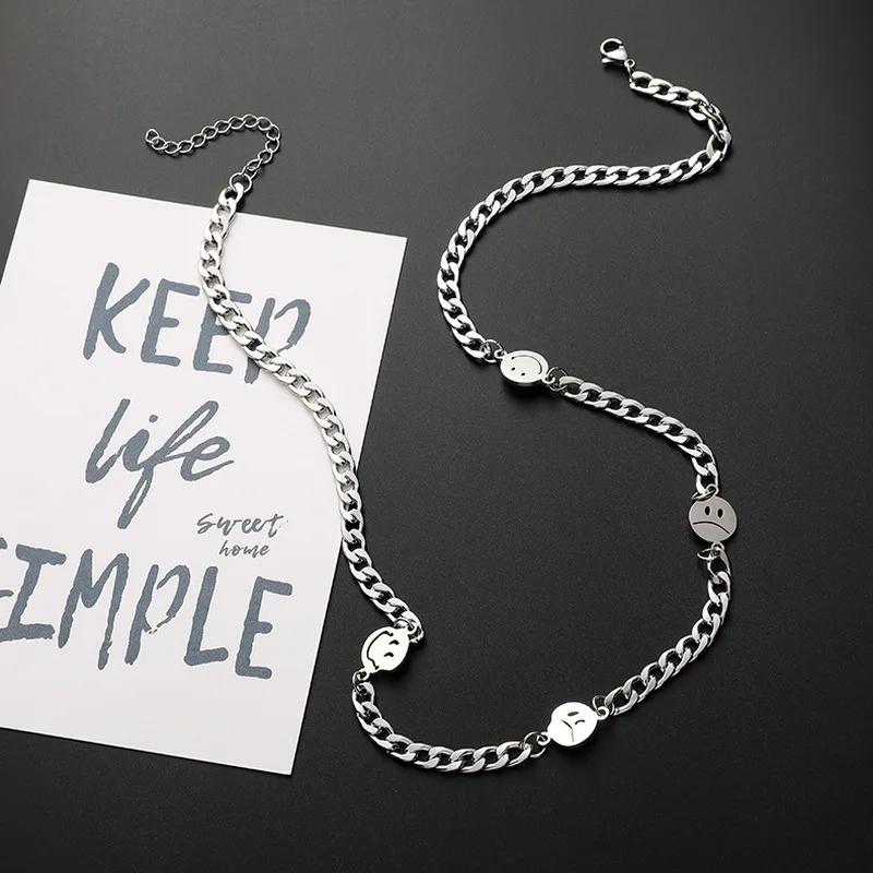 Double Layer Metal Smiley Face Pendant Necklace For Women Alloy Chain Letter Print Choker Jewelry Gift