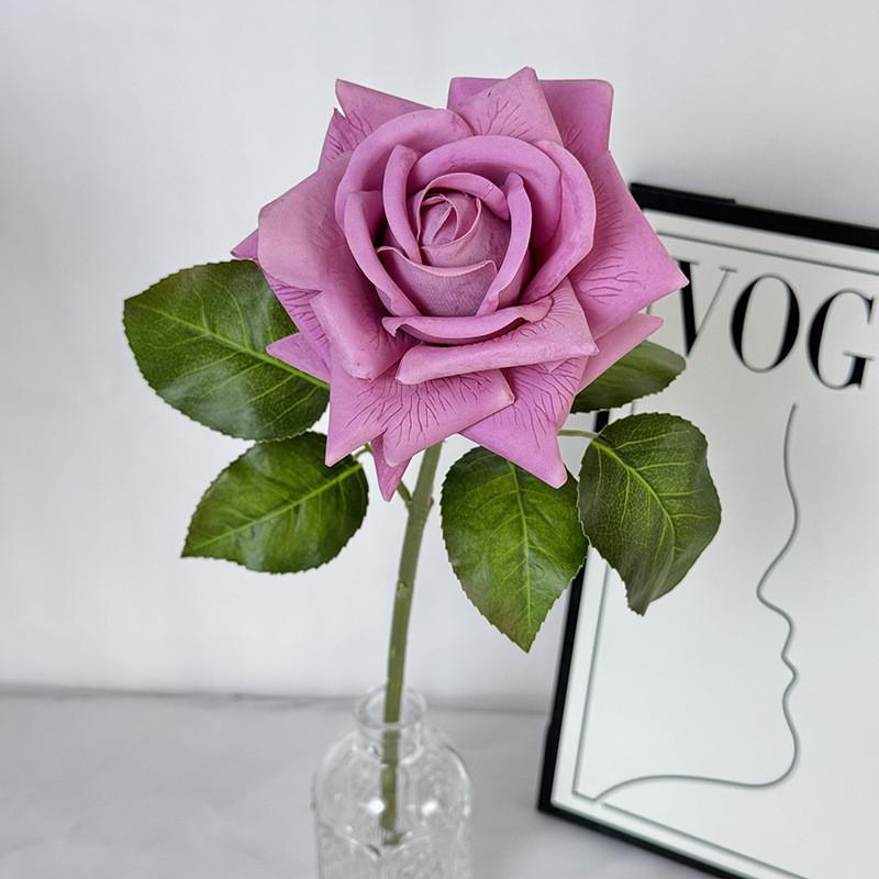 Wedding Rose Faux Flower With Fabric And Silkprinted Leaves For Party And Home Decor