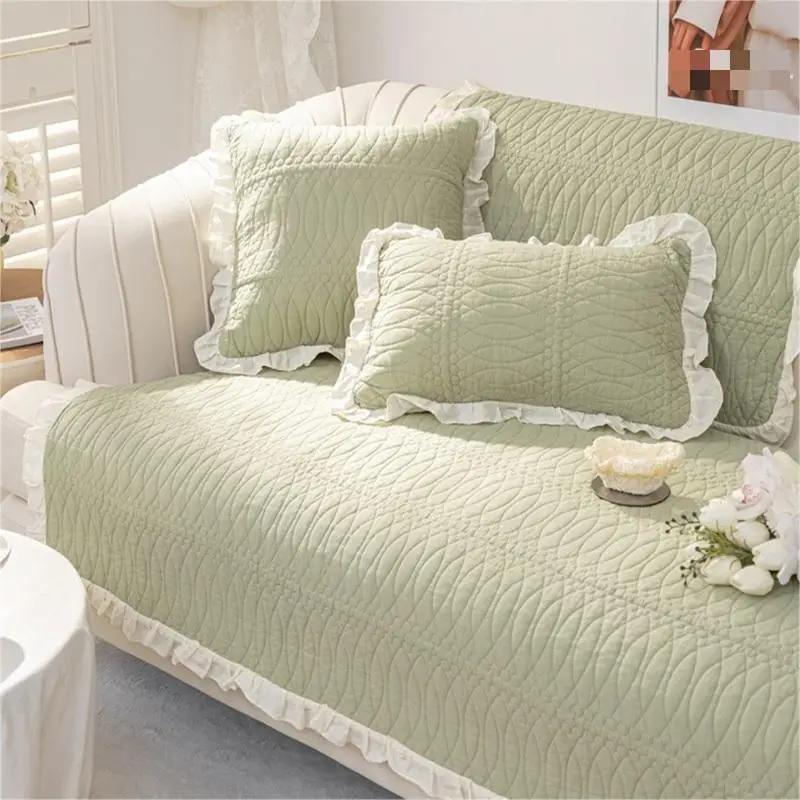 Bawełniany Pokrowiec na Sofę do Salonu Pogrubiona Mata Poduszka na Sofę Nordycki Jednolity Kolor Ręcznik na Sofę Pokrowce na Narożnik w Kształcie L Dekoracja Domu