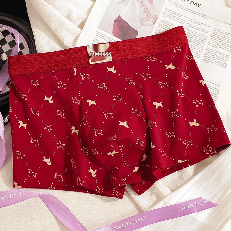 Red Pure Cotton Men's Boxer Briefs - Year of the Horse Gift Box Edition.