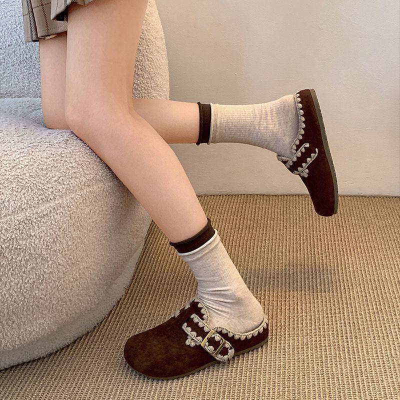High-value one-pedal Birkenstocks 2025 autumn and winter new thick-soled heightening single shoes lazy bag head half drag women's outer wear