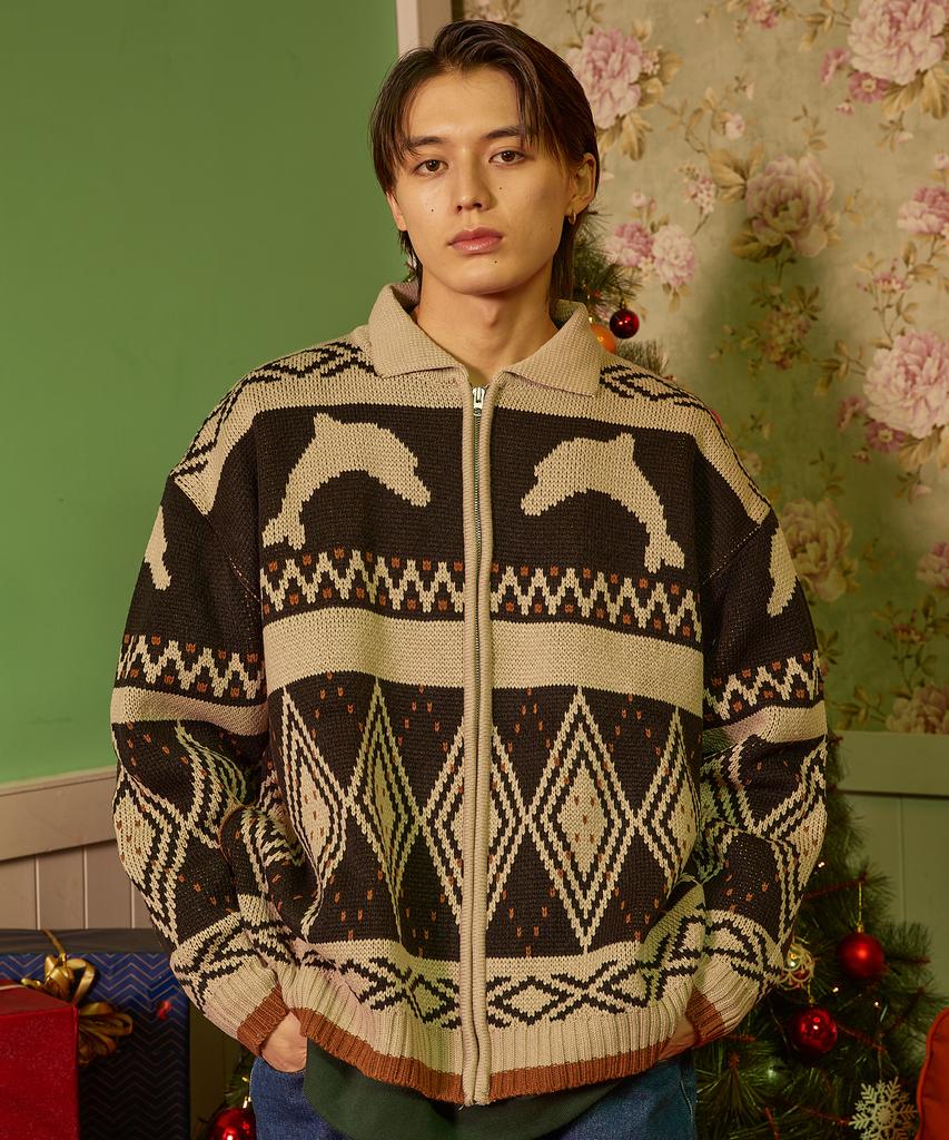 Waikei Dolphin Nordic Zip-Up Cardigan Beige