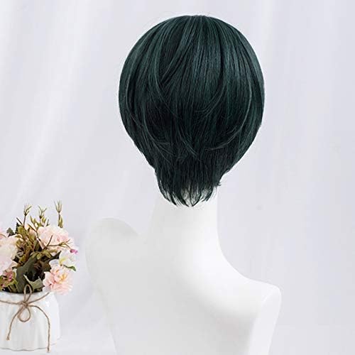 Men's Harajuku-style Green Short Wig, Semi-Long, Fashionable, with Net, Natural, Unisex