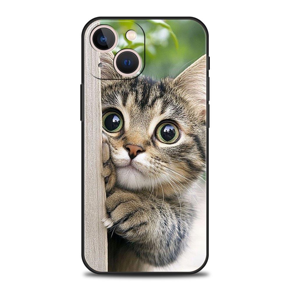 Kawaii Love Cat Phone Case For iPhone 17 16 15 Pro Max 11 12 13 14 7 8 Plus SE 2020 X XR XS Cover Soft Black