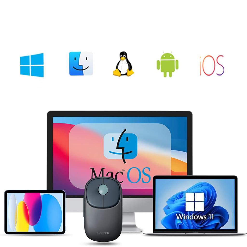 Ugreen MU102 FUN+ Dual-Mode Wireless Mouse, Bluetooth & 2.4 GHz Connectivity, Black Finish