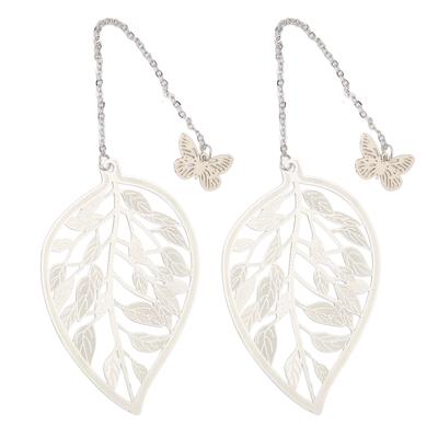 2Pcs Metal Bookmarks Retro Leaf Style Silver Color Elegant Light Slim Hollow Bookmark for Office School Family
