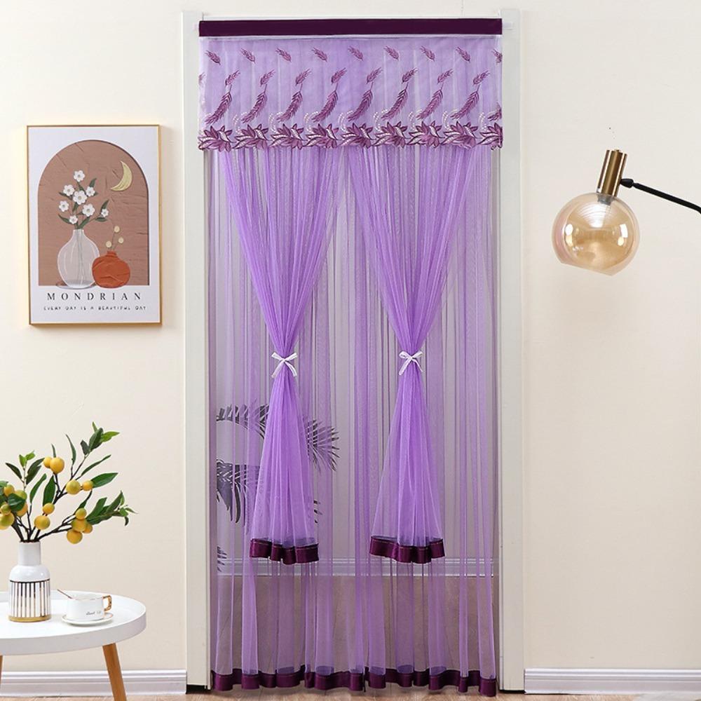 Double Layer Anti-mosquito Door Curtain Fabric Lace Self-adhesive Door Decorative Screens Gauze Breathable Partition Curtain