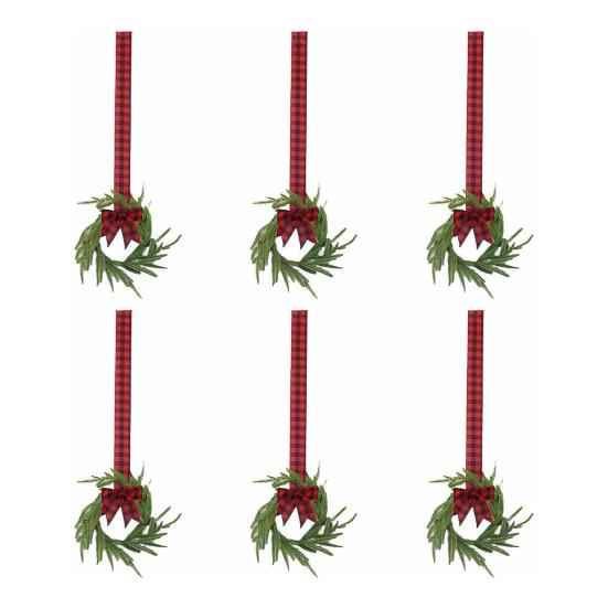 

Yousheng 6 Pcs Mini Christmas Wreaths Artificial Norfolk Pine Wreath Small Cabinet Wreath with Bow for Kitchen Window Front Door Holiday Decor A