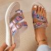 Fashion Printed Wedge Sandals for Women Ring Toe Double Buckle Platform Slippers Woman Summer Lightweight Non Slip Beach Sandals