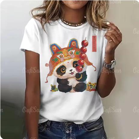 Cartoon panda pattern women's T-shirt O-neck short-sleeved T-shirt loose jumper summer women's fashion street