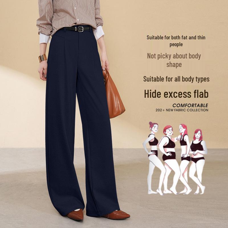 

Женские шелковые брюки с высокой талией и широкими штанинами, весна/лето 2025: Маленькие, Драпированные и Стильные Длинные Брюки 32/4XL синий