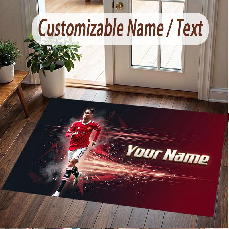 Benutzerdefinierter Teppich Cristiano Ronaldo Muster Druck Name Text Weicher Rutschfester Boden Teppich für Zuhause Innen Dekoration