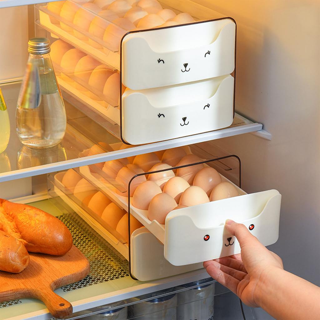 Space Saving Double Layer Egg Drawer Transparent Lengthen Independent Slot Egg Holder Storage Container for Refrigerator