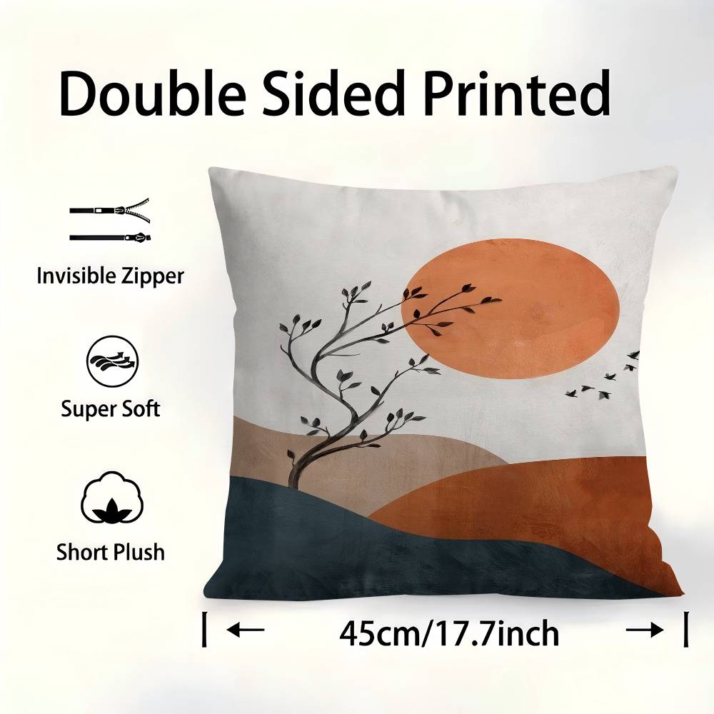 Modern Minimalist Boho Style Trees Birds Sun Landscape Pillow Cover Sofa Cushion Cover Home Room Decoration Children Gift
