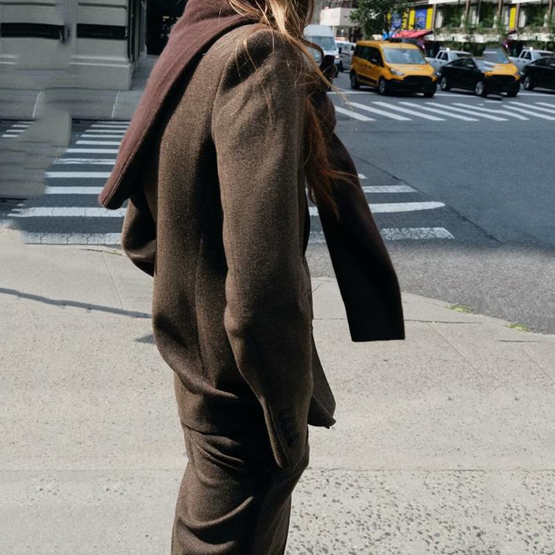 Women's Versatile Vintage Slim Suit Set Autumn Winter Long Sleeve Lapel Single Breasted Jacket Straight Leg Pants Two Piece Sets